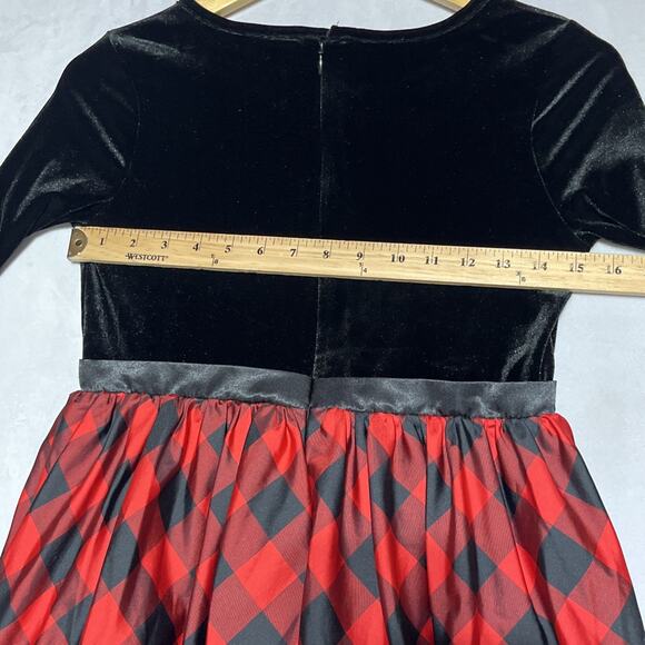 Velvet Taffeta Party Dress Girls L 10-12 Holiday Christmas Buffalo Plaid - Picture 7 of 12